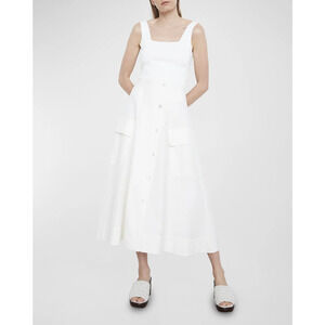 Vince High Waisted Button-Front Utility Cargo A-Line Midi Skirt White Women's 8
